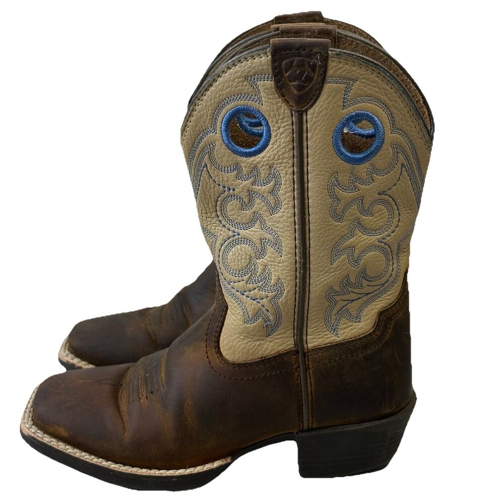 Ariat Crossfire Square Toe Rough Stock Western Boots 10005993 Youth Size 12